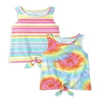 Dečiji Place Girls Rainbow Print Tie - prednji vrhovi rezervoara, 2 pakovanja, veličine 5-16