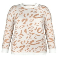 Ženski džemperi s Leopardovim printom Plus Size Casual Crew vrat pleteni pulover Tunic topovi za žene