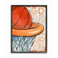 Dječija soba Stupella Go Hard košarkaški Obruč narandžasti sportski dizajn uokvirena zidna Umjetnost by Saturday