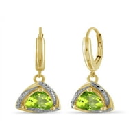 3. Carat T. G. W. Peridot i bijeli dijamant Accent 14k zlato preko srebrnih visećih naušnica