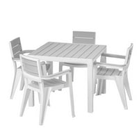 Inval Madeira 5-dijelni smola vanjski trpezarijski stol za terasu sa foteljama, Bijela Siva