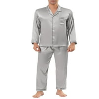 Unique Bargains muški dugi rukavi satenski komplet pidžame sa dugmetom za spavanje