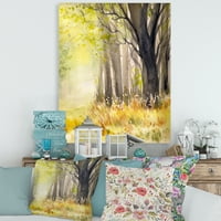 Bright Sunshine Through the Yellow Forest Trees II Painting Canvas Art Print