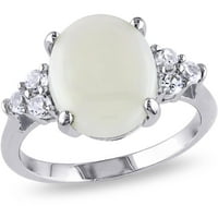 Carat T. G. W. Opal u obliku Kabošona i kreiran koktel prsten od bijelog safira od Sterling srebra