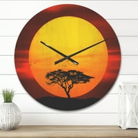 Designart 'Lonely Tree with Birds at Evening Glow' Modern Wood Wall Clock
