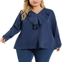 Unique Bargains ženska Plus Tops Boho šifon bluza sa volanima sa V izrezom