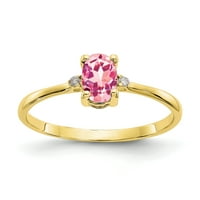 Primal Gold Karat žuto zlato originalni dijamant i ružičasti prsten od kamena od turmalina