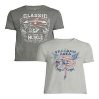 Četvrti jul muški i veliki muški klasični mišićni bajker i Let Freedom Rock grafičke majice, 2 pakovanja