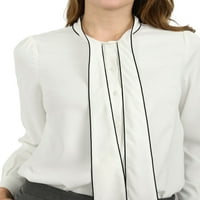 Unique Bargains ženska kontrastna boja sa dugačkim rukavom sa kravatom za vrat