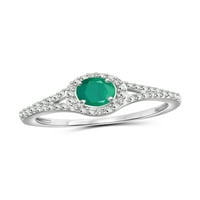 JewelersClub Smaragdni Prsten Birthstone Nakit-0. Karatni smaragdni srebrni prsten nakit sa bijelim dijamantskim