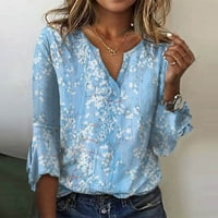 Cleance Women Trendy Print Tunic Bluza Rukavice V-izrez Loose pulover udobne meke vrhove Sky Blue XXL