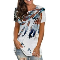 Žene ljeto hladno rame na vratu Tunic na vrhu casual grafičkog tiska T-majice V izrez Polu rukav labav fit
