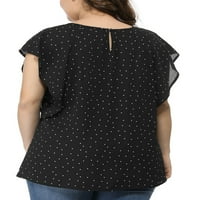 Unique Bargains ženski Plus Size rukav s volanima Polka tačke šifon bluza vrhovi