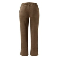 Hlače za ženske ležerne slobodne ravne ravne bifurcirane širine džep corduroy solidne hlače u boji