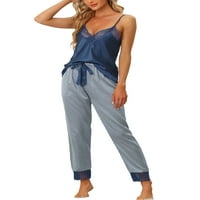 Jedinstveni Bargains ženski satenski prugasti čipkasti vrhovi sa pantalonama pidžame Setovi odjeće za spavanje
