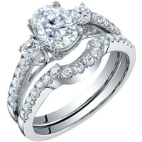 1. ct Moissanite Ovalni zaručnički prsten vjenčani prsten vjenčani Set od srebra