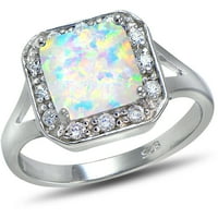 Kreiran bijeli Opal i CZ Sterling srebrni kvadratni prsten
