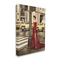 Stupell Industries City Taxi Crosswalk Glam Fashion Red Gown Platno Zidna umjetnost Edoardo Rovere