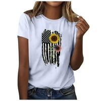 Ecqkame Patriotske majice za ženska američka zastava za zastavu Žene Ležerne prilike ljetne tiskane kratke rukave Okrugli izrez Labavi majica Bluza Crveni XL