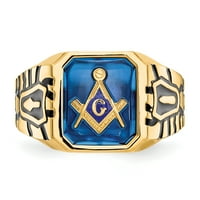 Primal Gold Karat žuto zlato plavi akril muški masonski prsten