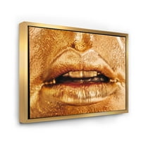 PROIZVODNJA Kružnica ženskih usna sa jarkom zlatnim šminkanjem modernim uokvirenim platnom zidnom umjetničkom