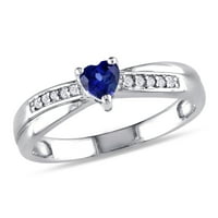 Miabella ženski karat T. G. W. stvorio plavi safir i dijamantski naglasak srce obećava prsten u Sterling