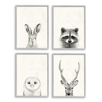 Stupell Industries šumske životinje portret siva dizajn crteža grafika Umjetnost siva uokvirena Umjetnost