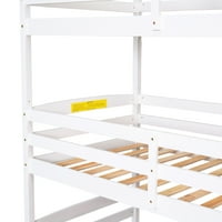 Aukfa Trostruki krevet na sprat sa stepenicama i ostavom, drveni okvir za 3, Twin preko Twin preko Twin,
