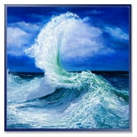Designart' Waves Breaking During Wild Blue Ocean Tide ' Nautical & Coastal Framed Canvas Wall Art Print