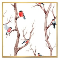DemandArt 'Malene ptice koje sjede na drvenim granama III' Tradicionalni uokvireni platneni zidni umjetnički