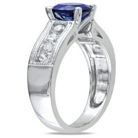 1-karat T. G. W. stvorio bijeli i plavi safir Sterling Silver modni prsten