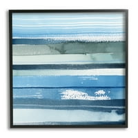 Stupell Industries Sažetak okeanski pejzaž zasićene plave prugaste linije slikarstvo crno uokvireni umjetnički