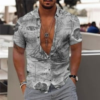 Penskeiy Men Modne casual tipke Hawaii Štamparija Shortdown Majica kratkih rukava Majice XXXL Grey on Cleance