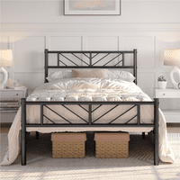 Easyfashion Justice metalni krevet sa platformom sa strelicom dizajn, dvostruka veličina, Crna