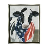 Farm Cow Američka Zastava Životinje I Insekti Grafička Umjetnost Sjaj Siva Uokvirena Umjetnost Print Zidna