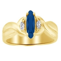 Ovalni rez simulirani plavi safični i bijeli kubični cirkonijski solitaire prsten u 10k žuto zlato, prsten