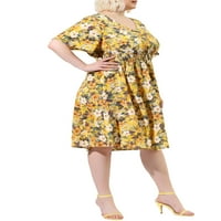 Unique Bargains ženska Plus Size cvjetni V izrez Flare rukav Casual Midi haljina