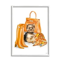 Stupell Industries narandžasta Yorkie modna torbica za pseće pse uokvirena zidna Umjetnost, 14, Dizajn Ziwei