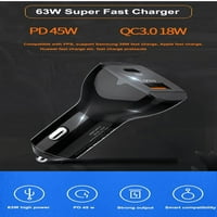 C Truck Car Charger Urban 63W Brzi USB punjač PD3. & Qc4. Dual Port APART adapter sa LED ekranom i 100W USB