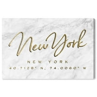 Wynwood Studio tipografija i Citati Wall Art Canvas Prints 'New York Coordinates Marble' putni Citati i izreke