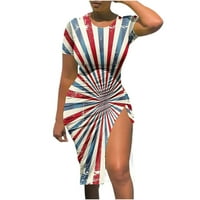 Oalirro haljina za crtanje za žene Jedna bočna vrata Patriotsko kratki rukav 4. jula Ljetna bodycon haljina