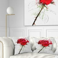 Designart Rose skica sa stabljikom na bijelom - jastuk za bacanje cvijeća-18x18