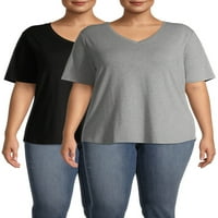 Terra & Sky ženski Plus Size kratki rukav svakodnevna esencijalna majica s V izrezom, 2 pakovanja