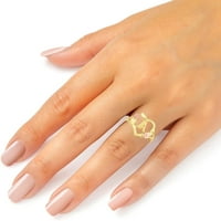 Floreo 10k žuto zlato A-Z Pločni prsten sa srcem i ružinim zlatnim cvjetnim dizajnom, veličine 4-9