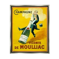 Stupell Industries Vintage Illustration Champagne Vicomte de Moulliac Pop Bottle sjaj siva uokvirena plutajuća