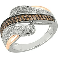 Šampanjac i bijeli dijamant srebra sa 10kt Rose Gold akcentima modni bend prsten