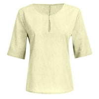 Pamučne posteljine za žene plus veličina Ležerne ljeto kratkih rukava u šupljinu V out V izrez obična majica