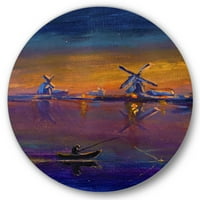 Designart 'večernji ribolov u blizini tradicionalne vjetrenjače' Nautički i obalni krug metalni zid Art-disk