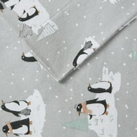Comfort Classics Udoban Pamuk Flanel Štampane Grey Penguins 4-Komad List Set, Full