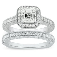 Jay Heart Designs Sterling Silver Simulirani Bijeli Dijamant Na Kvadrat Svadbeni Zaručnički Prsten Set